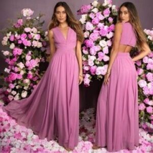 Lulu's Pink Ruched Halter Gown